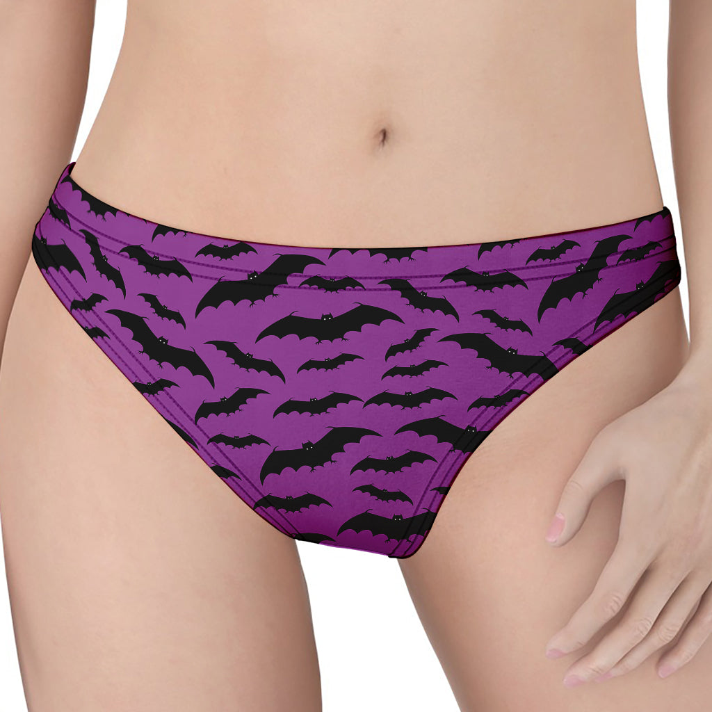 Purple And Black Halloween Bat Print Women's Thong