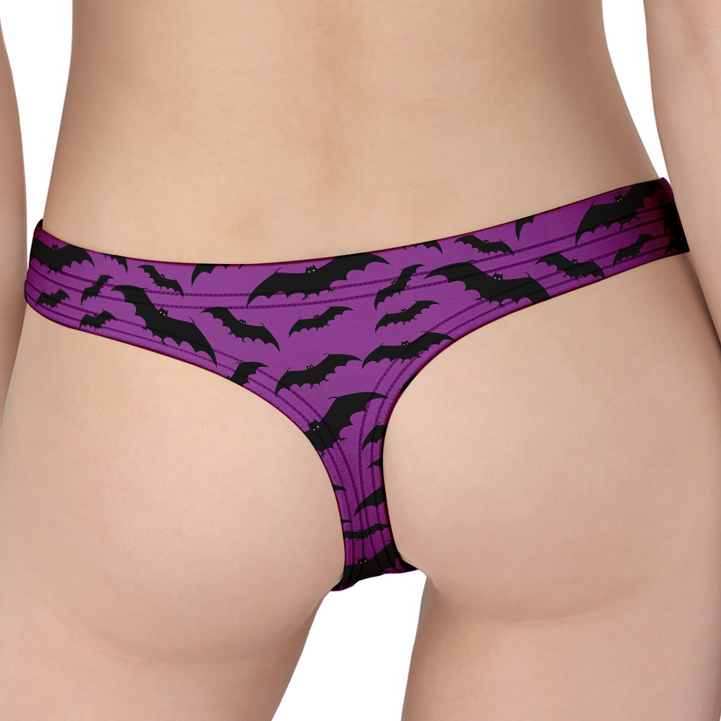 Purple And Black Halloween Bat Print Women's Thong