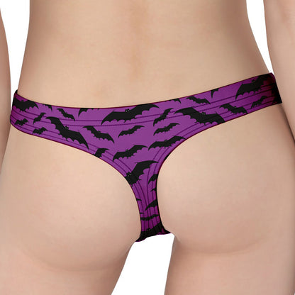 Purple And Black Halloween Bat Print Women's Thong