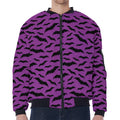 Purple And Black Halloween Bat Print Zip Sleeve Bomber Jacket