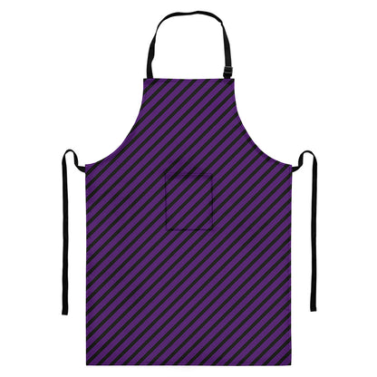 Purple And Black Halloween Pattern Print Bib Apron With Pocket