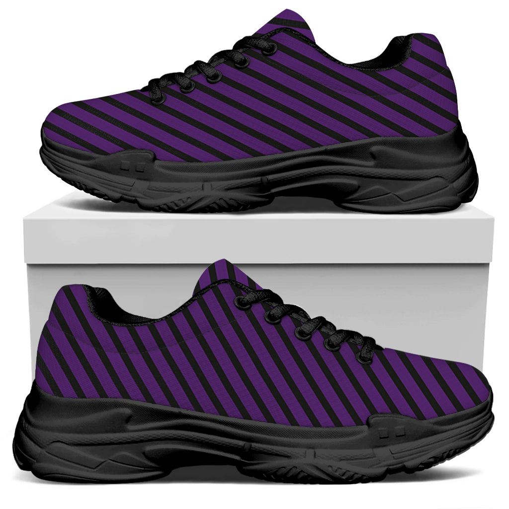 Purple And Black Halloween Pattern Print Black Chunky Shoes
