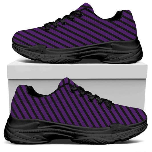Purple And Black Halloween Pattern Print Black Chunky Shoes