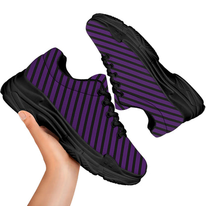 Purple And Black Halloween Pattern Print Black Chunky Shoes