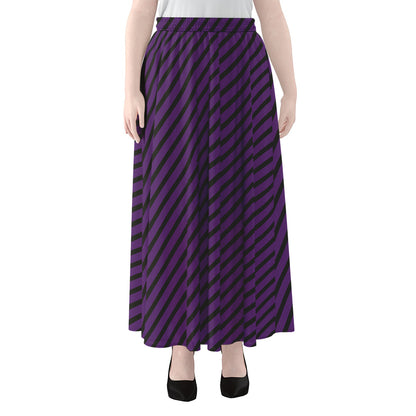 Purple And Black Halloween Pattern Print Chiffon Maxi Skirt