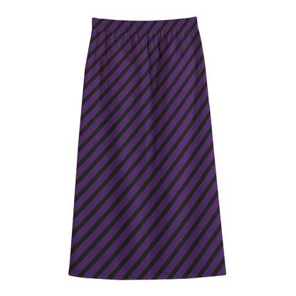 Purple And Black Halloween Pattern Print Cotton Front Slit Maxi Skirt