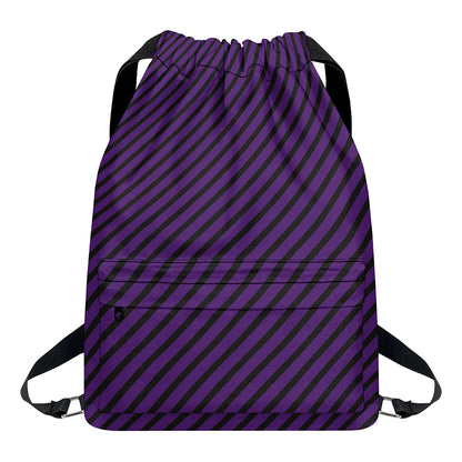 Purple And Black Halloween Pattern Print Drawstring Backpack