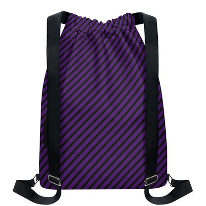 Purple And Black Halloween Pattern Print Drawstring Backpack
