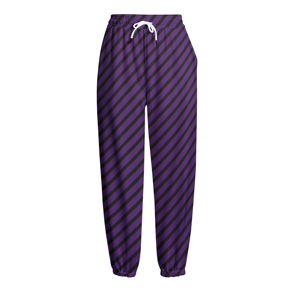 Purple And Black Halloween Pattern Print Fleece Lined Knit Pants