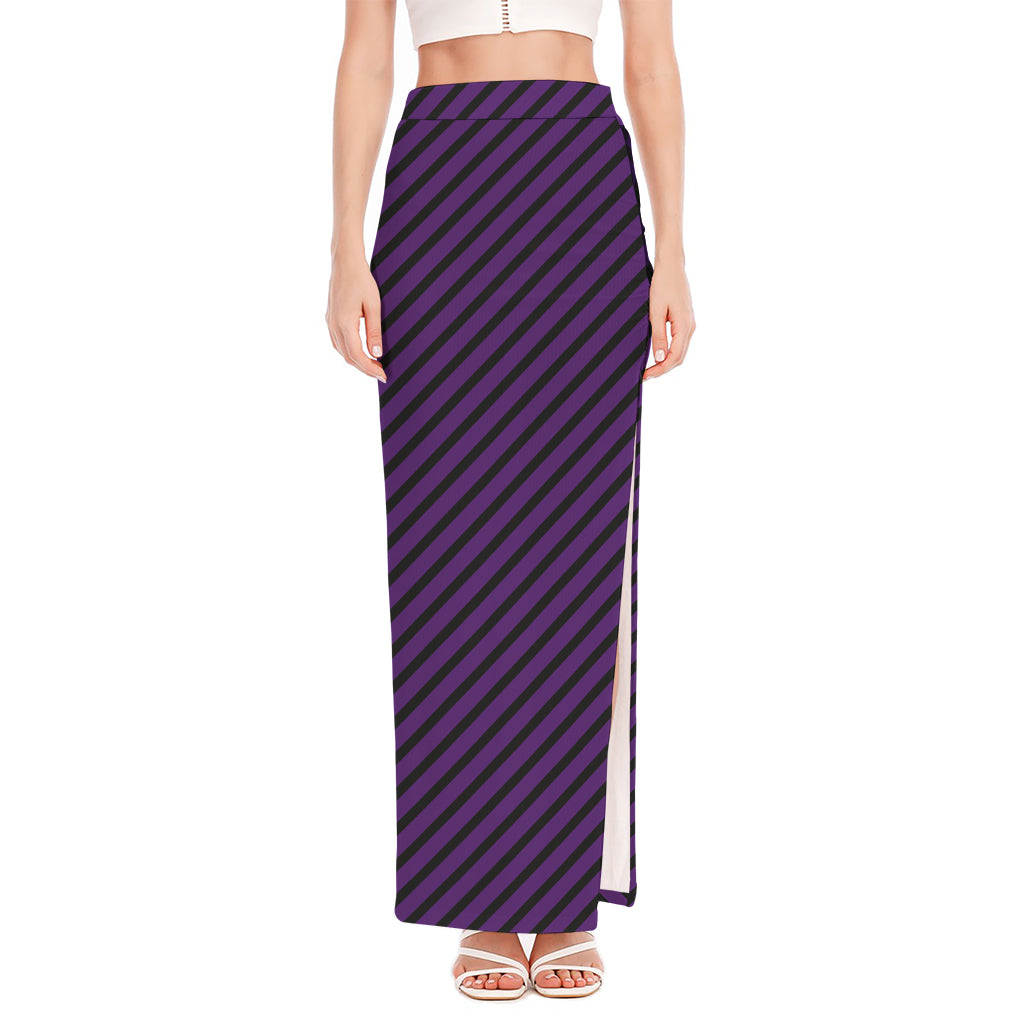 Purple And Black Halloween Pattern Print High Slit Maxi Skirt