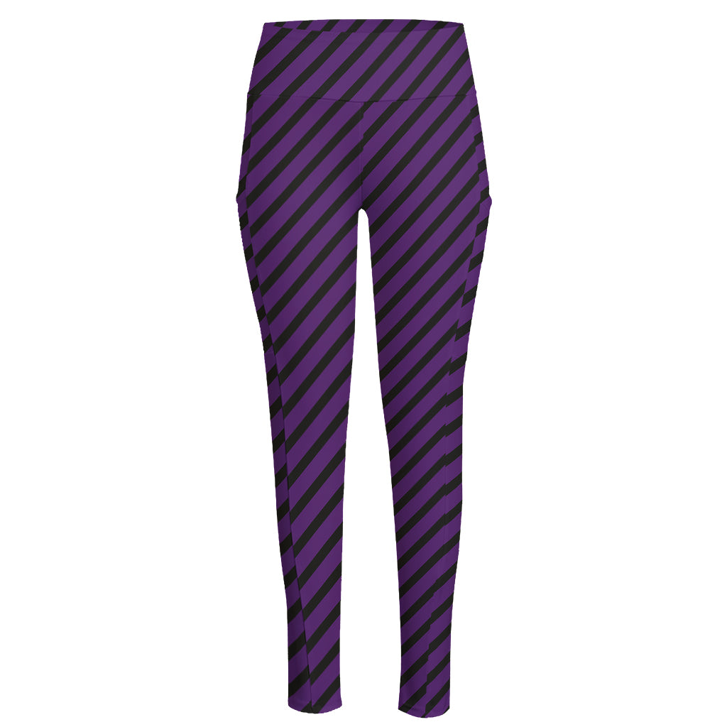Purple And Black Halloween Pattern Print High-Waisted Pocket Leggings