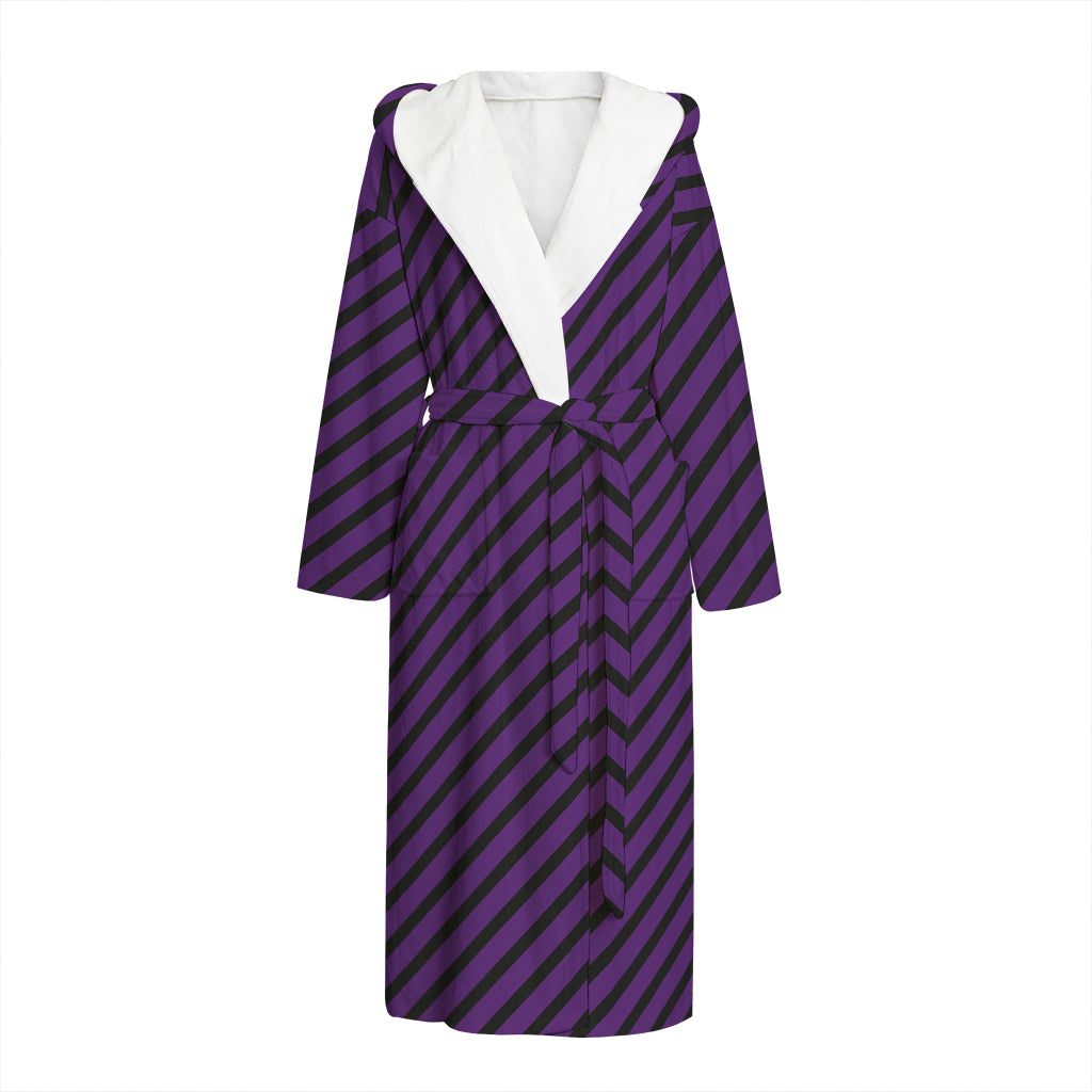 Purple And Black Halloween Pattern Print Hooded Bathrobe