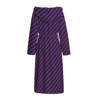 Purple And Black Halloween Pattern Print Hooded Bathrobe