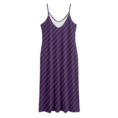 Purple And Black Halloween Pattern Print Jersey Midi Cami Dress