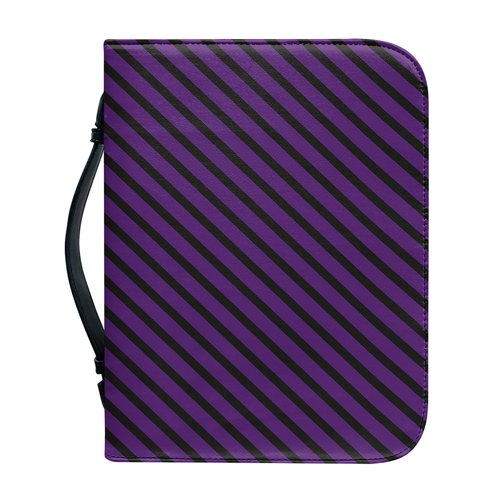 Purple And Black Halloween Pattern Print Leather Bible Cover