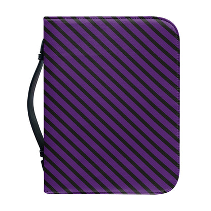 Purple And Black Halloween Pattern Print Leather Bible Cover