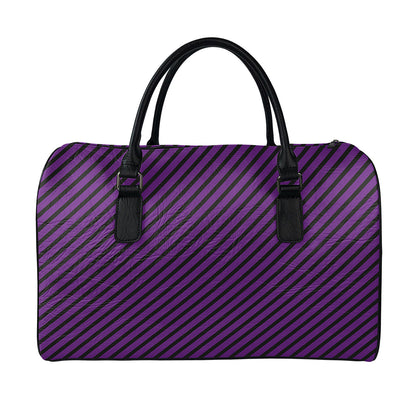 Purple And Black Halloween Pattern Print Leather Duffle Bag