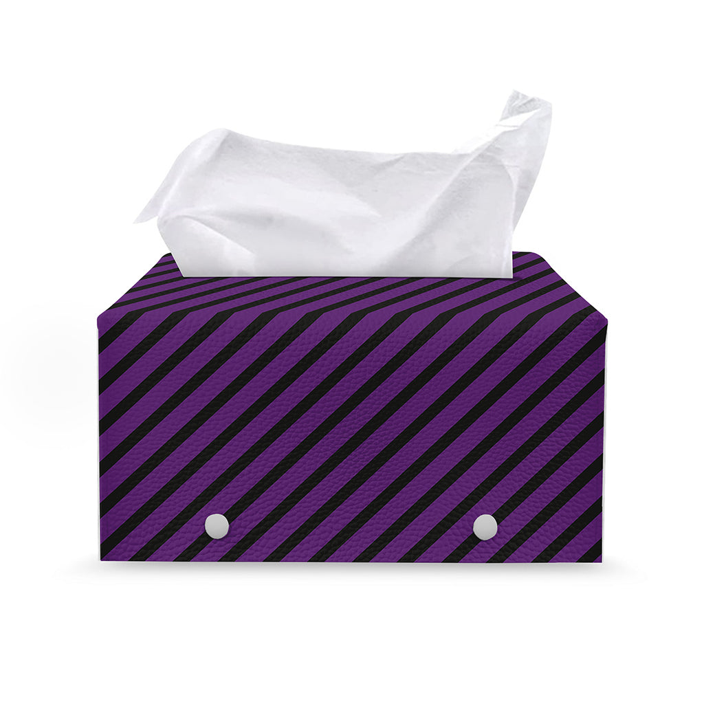 Purple And Black Halloween Pattern Print Leather Tissue Box Cover