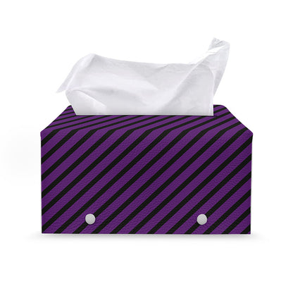 Purple And Black Halloween Pattern Print Leather Tissue Box Cover