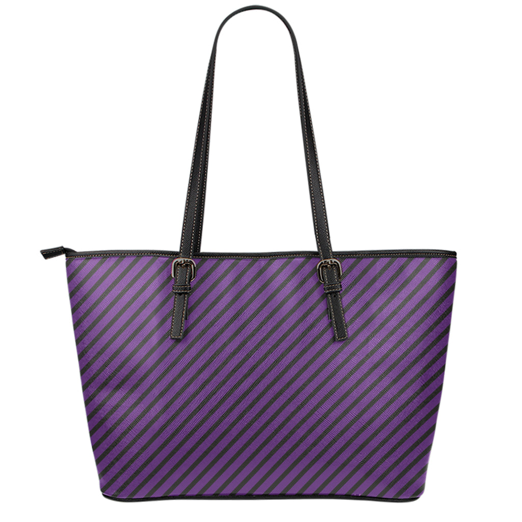 Purple And Black Halloween Pattern Print Leather Tote Bag