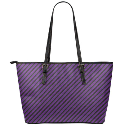 Purple And Black Halloween Pattern Print Leather Tote Bag