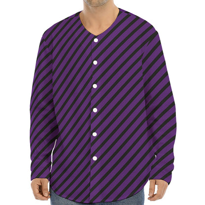 Purple And Black Halloween Pattern Print Long Sleeve Baseball Jersey