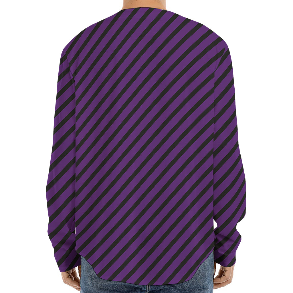 Purple And Black Halloween Pattern Print Long Sleeve Baseball Jersey
