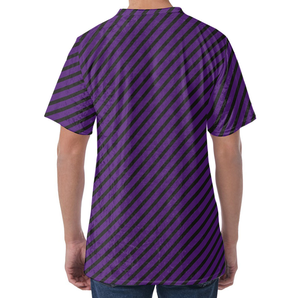 Purple And Black Halloween Pattern Print Men's Velvet T-Shirt