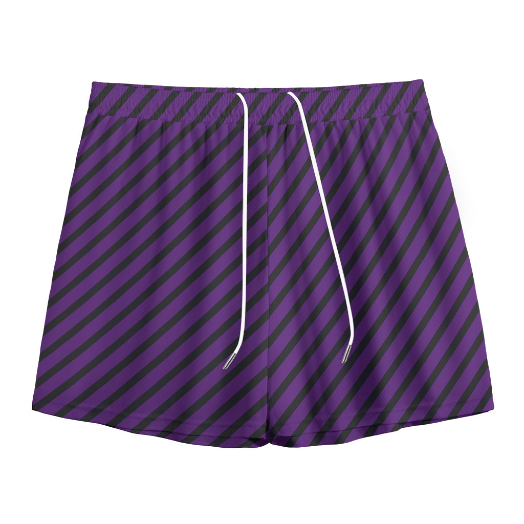 Purple And Black Halloween Pattern Print Mesh Shorts