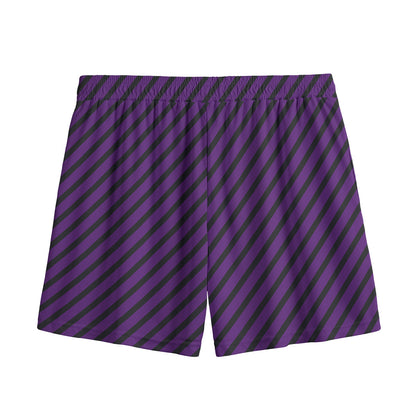 Purple And Black Halloween Pattern Print Mesh Shorts