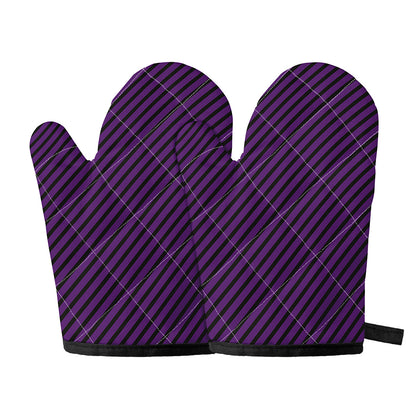 Purple And Black Halloween Pattern Print Oven Mitts
