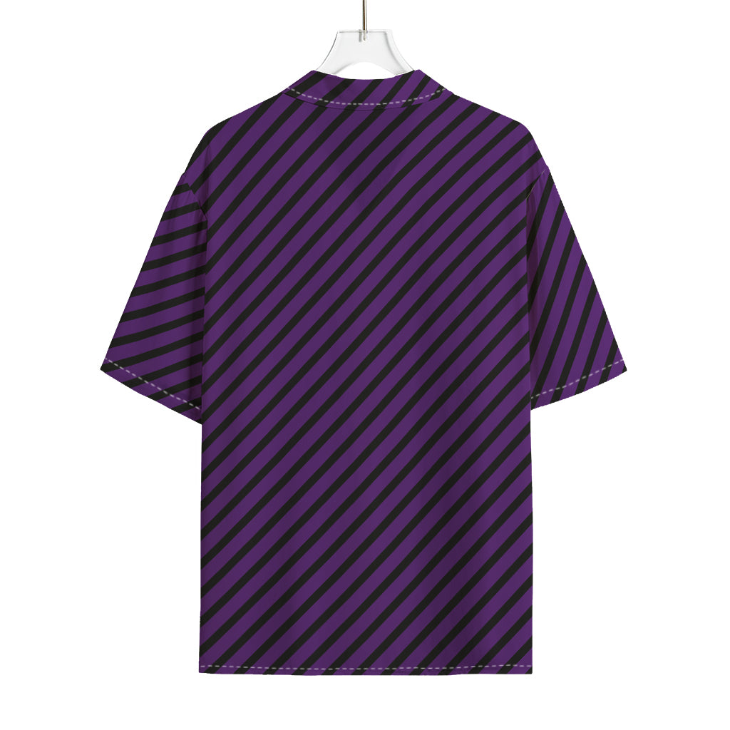 Purple And Black Halloween Pattern Print Rayon Hawaiian Shirt