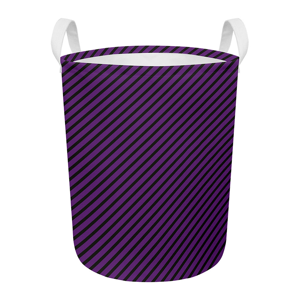 Purple And Black Halloween Pattern Print Round Laundry Basket