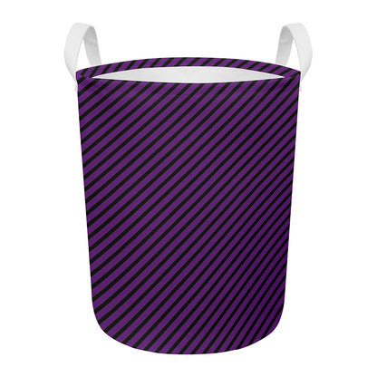 Purple And Black Halloween Pattern Print Round Laundry Basket