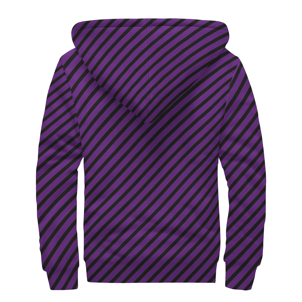 Purple And Black Halloween Pattern Print Sherpa Lined Zip Up Hoodie
