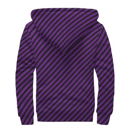 Purple And Black Halloween Pattern Print Sherpa Lined Zip Up Hoodie