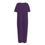 Purple And Black Halloween Pattern Print Short Sleeve Long Nightdress