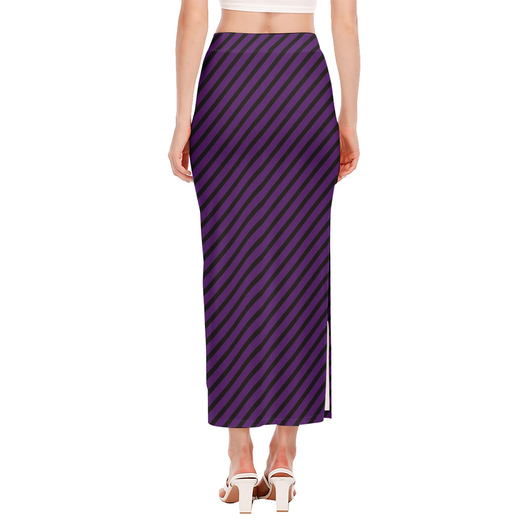 Purple And Black Halloween Pattern Print Side Slit Maxi Skirt