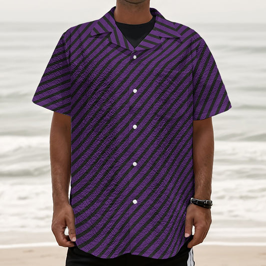 Purple And Black Halloween Pattern Print Textured Short Sleeve Shirt