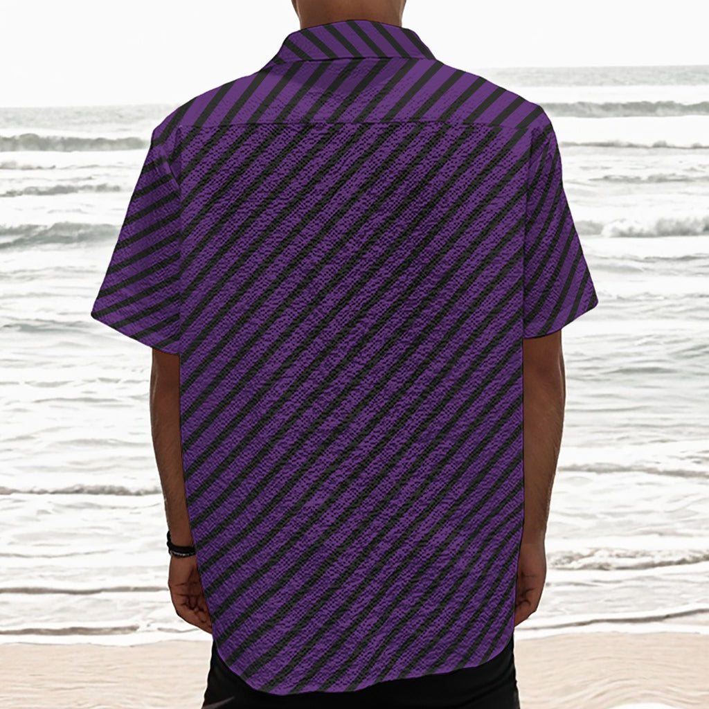 Purple And Black Halloween Pattern Print Textured Short Sleeve Shirt