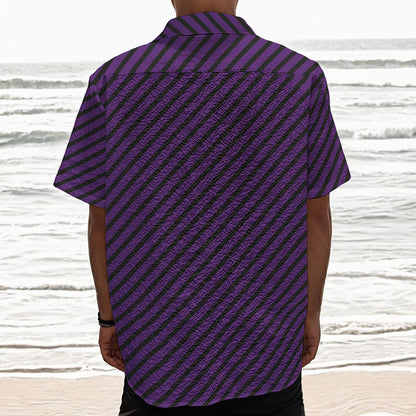 Purple And Black Halloween Pattern Print Textured Short Sleeve Shirt