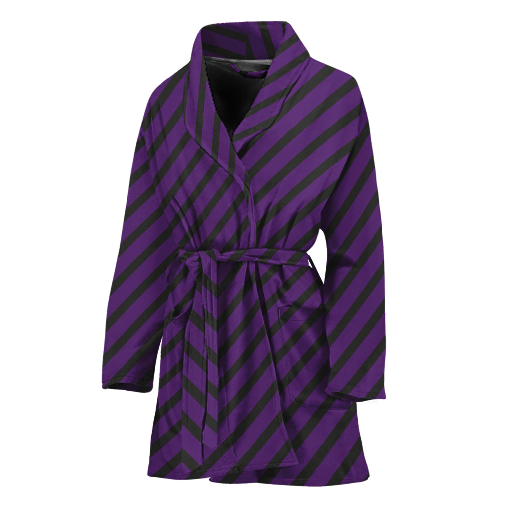 Purple And Black Halloween Pattern Print Women's Bathrobe