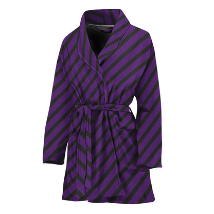 Purple And Black Halloween Pattern Print Women's Bathrobe