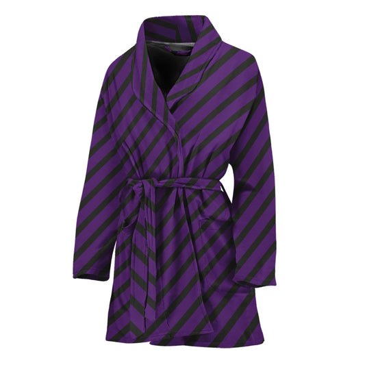 Purple And Black Halloween Pattern Print Women's Bathrobe