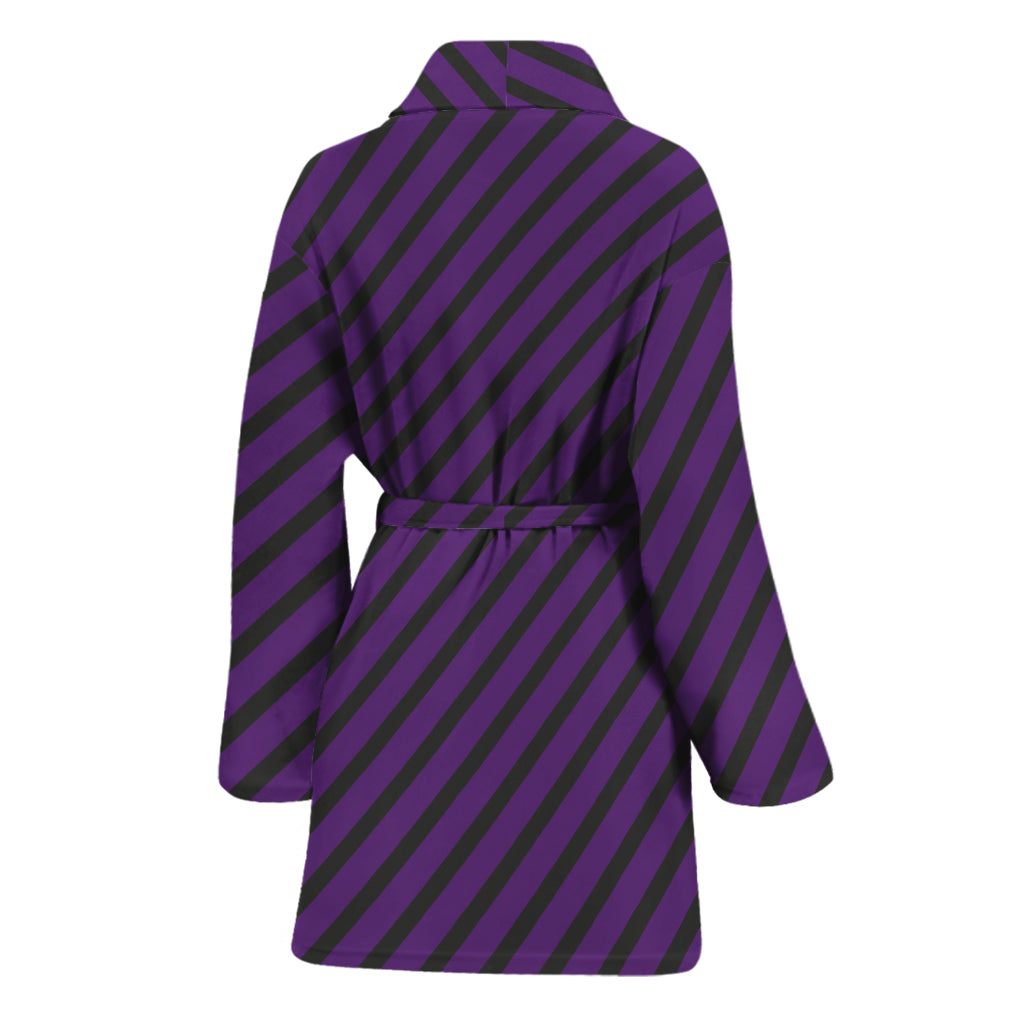 Purple And Black Halloween Pattern Print Women's Bathrobe