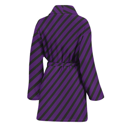 Purple And Black Halloween Pattern Print Women's Bathrobe