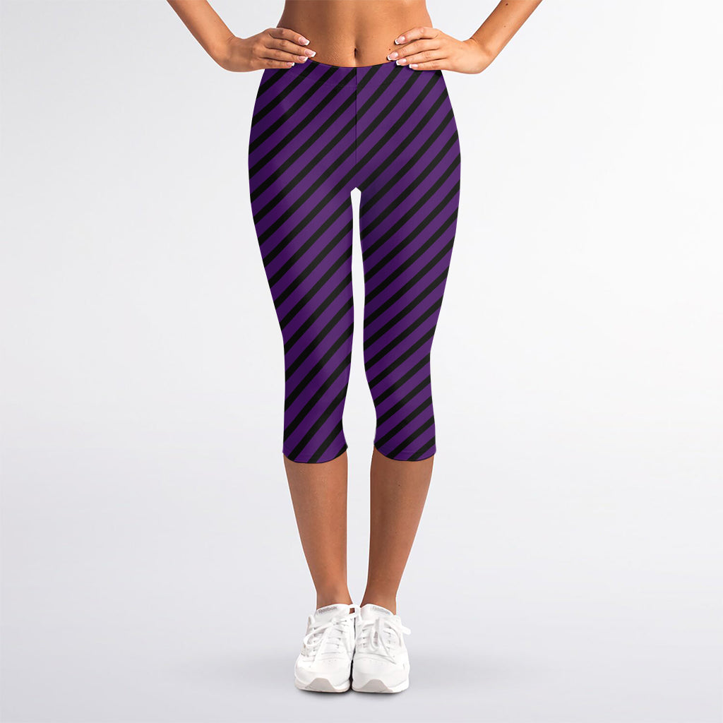 Purple And Black Halloween Pattern Print Women's Capri Leggings