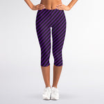 Purple And Black Halloween Pattern Print Women's Capri Leggings