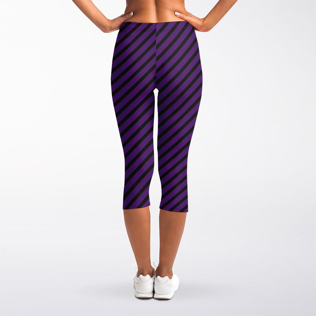 Purple And Black Halloween Pattern Print Women's Capri Leggings