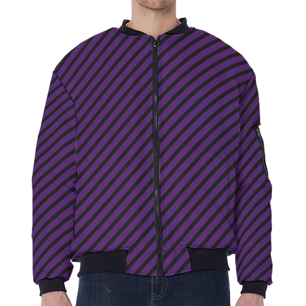 Purple And Black Halloween Pattern Print Zip Sleeve Bomber Jacket